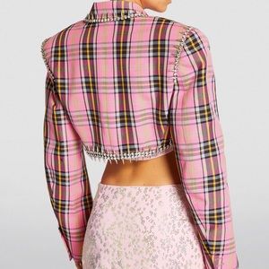 Area plaid crop blazer